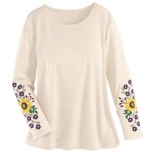 Long Sleeve Embroidered Knit Top Size Small
